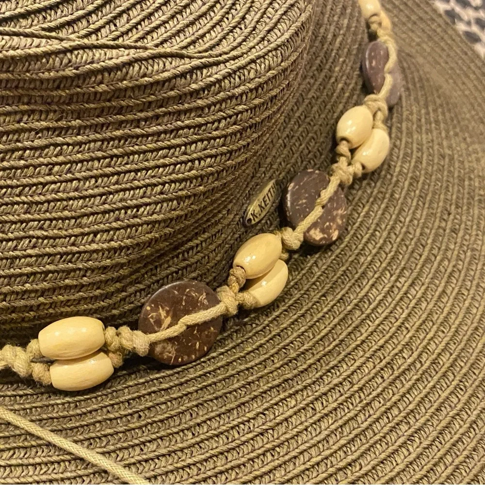 Karen Keith Wide Brim Boho Hat Women's Beeded‎ Olive Size Medium